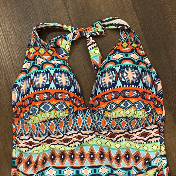Ellen Tracy Blue Orange Tankini Swim Top Size 10 - Picture 3 of 12